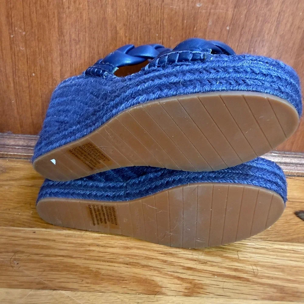 Kenneth Cole Olivia‎ Braid Navy Blue Espadrille Wedge Sandals Womens Size 7M